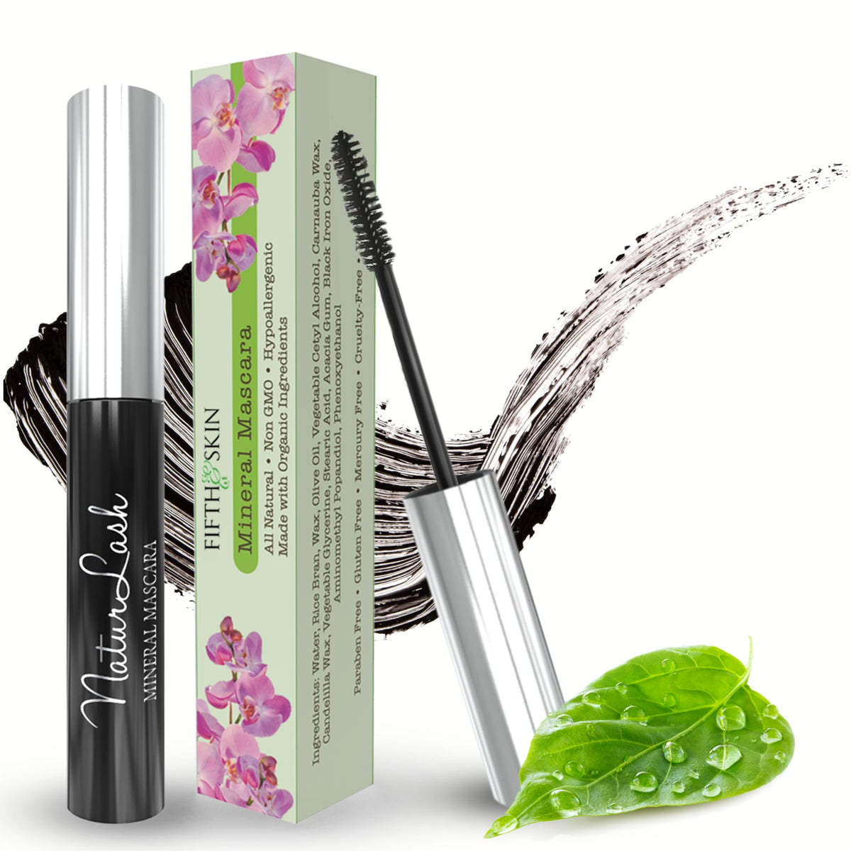 Fifth & Skin NATURLASH Natural Mascara - Hypoallergenic, Vegan, Gluten & Paraben Free, BLACK