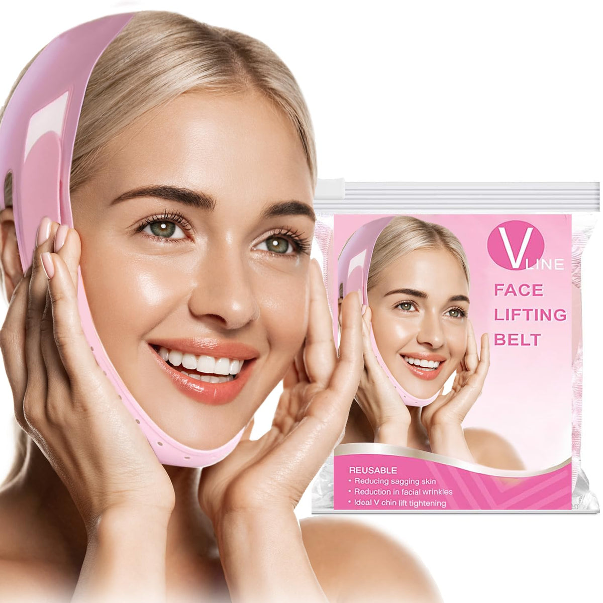 Supreh V-Line Lifting Mask Chin Strap - Reusable Pink Face Lift Tape For Sleeping & Jaw Exercise