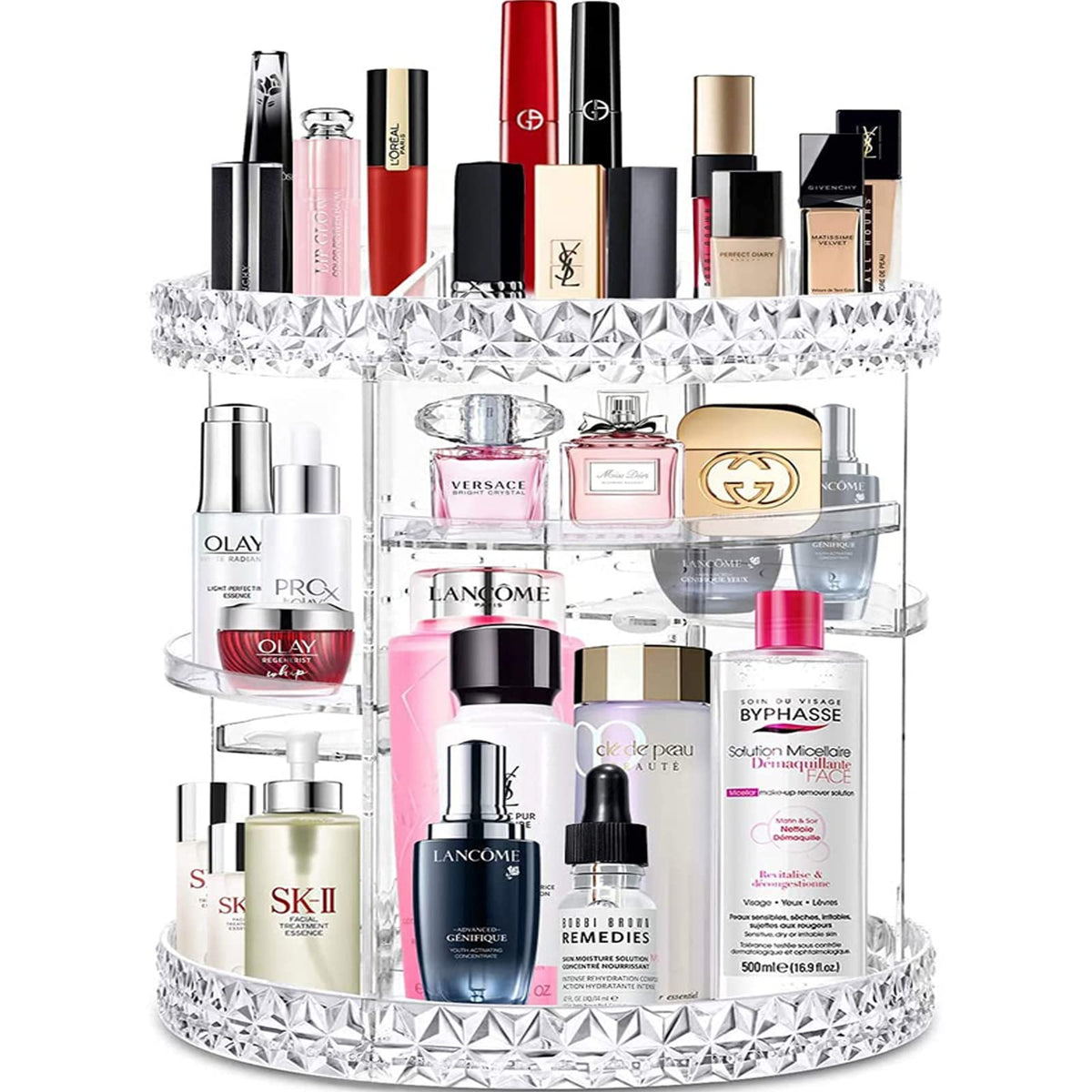 V-HANVER 360 Rotating Clear Makeup Organizer with 8 Adjustable Layers for Vanity & Dresser