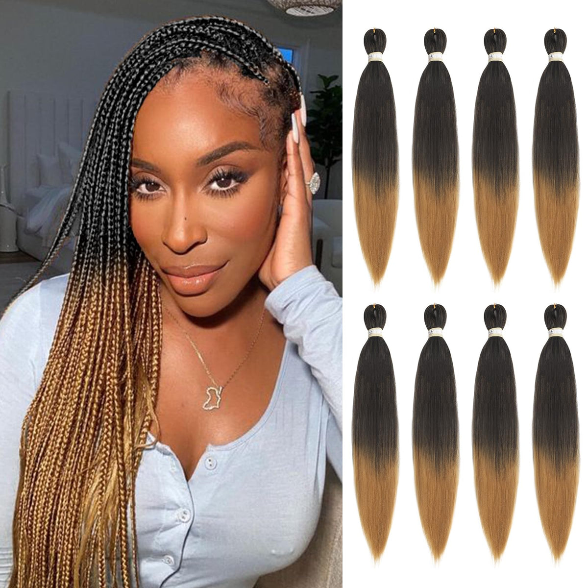 Beyond Beauty 22&quot; Pre-Stretched Ombre Yaki Braiding Hair - Synthetic Fiber Crochet Extensions