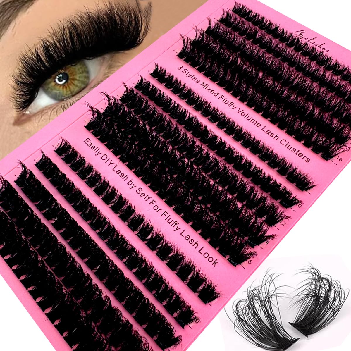 HBZGTLAD Mink Eyelashes 280 Bundles 3D Volume Individual Cluster Extensions - 60D/80D Mix