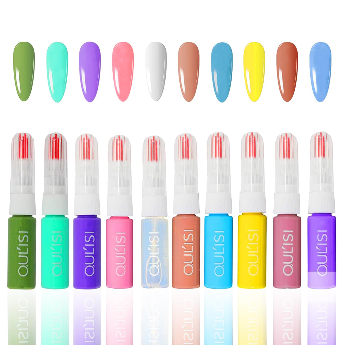 Oul'Isi 10 Colors 3D Nail Polish Art Pens Set - 2In1 Brush & Dotting Tool For Diy Nail