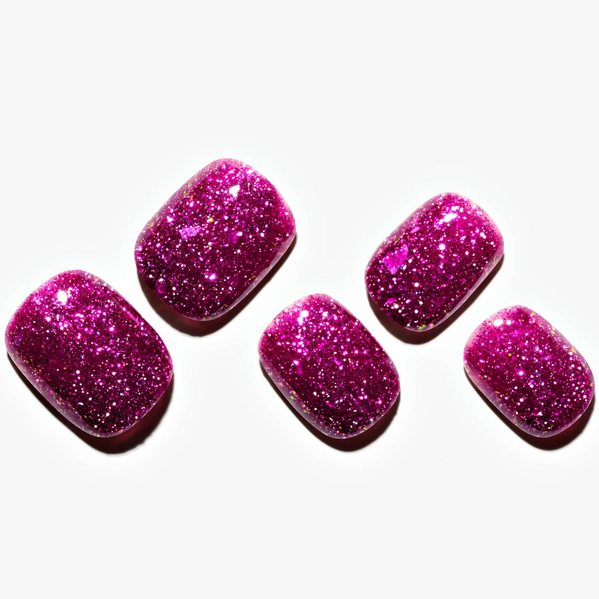 GLAMERMAID Hot Pink Extra Short Square Press on Nails - Carmine Glitter Soft Gel, 24 Pack