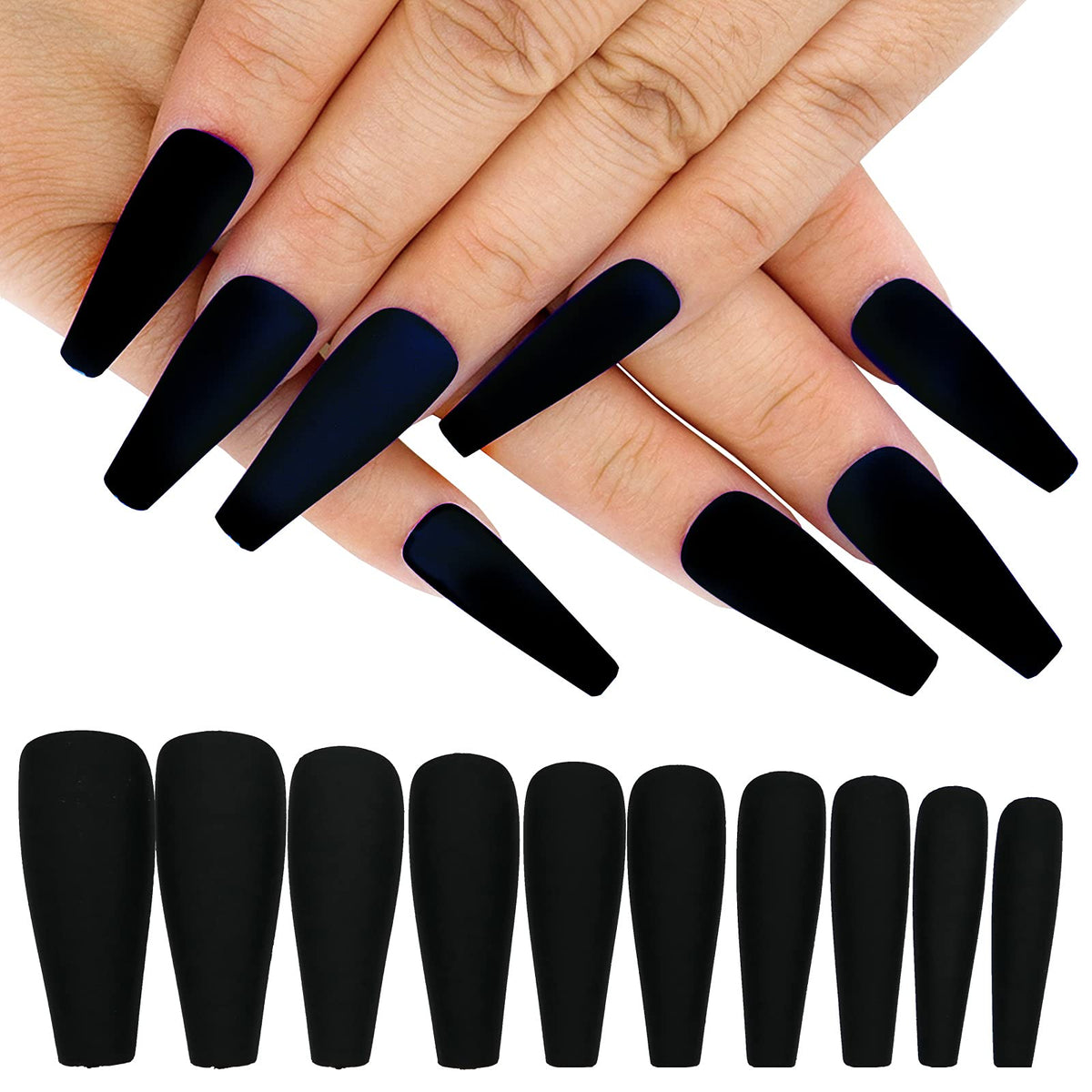 AddFavor 100pcs Long Coffin Press on Nails, Pinkish White Matte Acrylic False Nail Tips