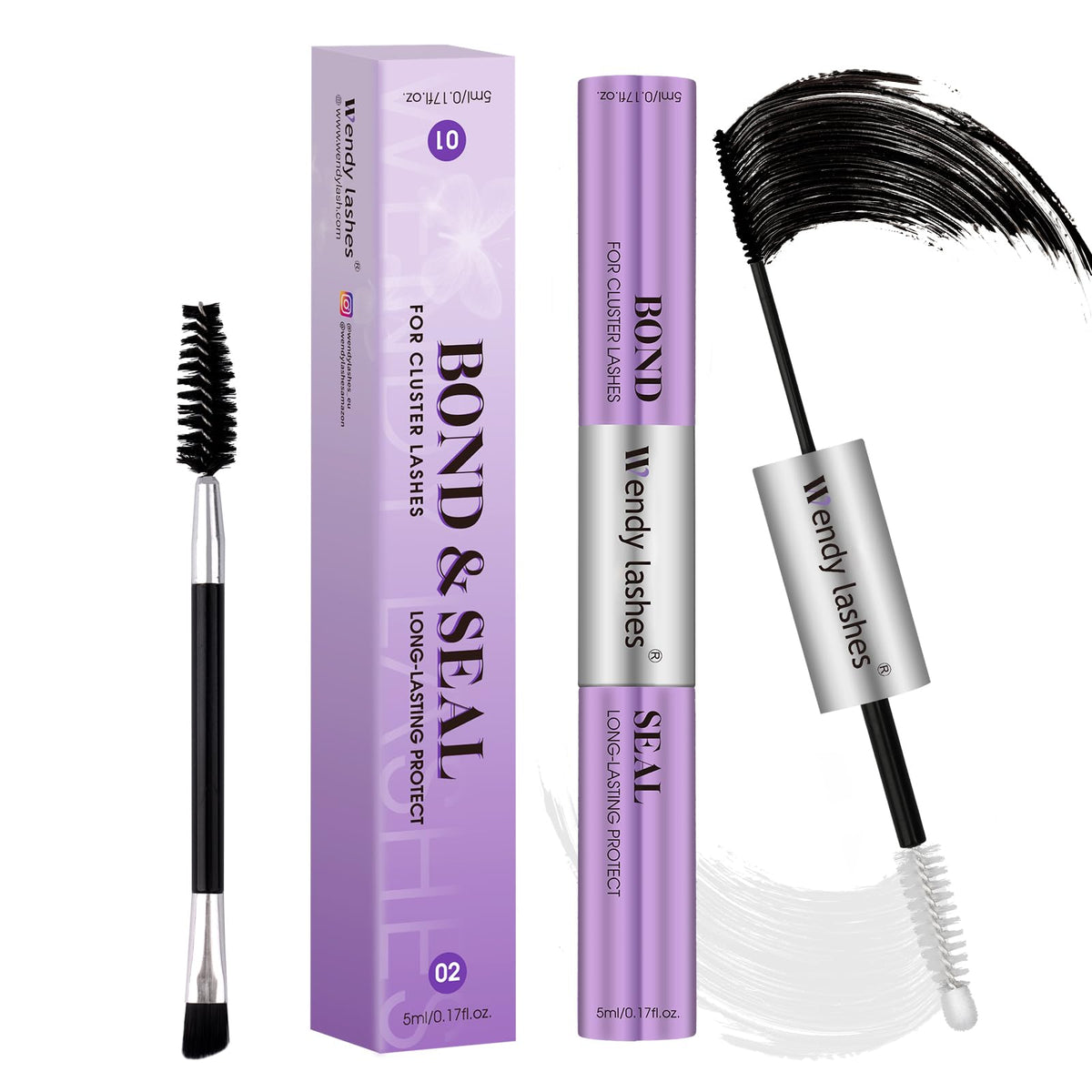 Wendy Lashes Lash Bond & Seal 2-In-1 Eyelash Extension Glue - Waterproof, Strong Hold, Black