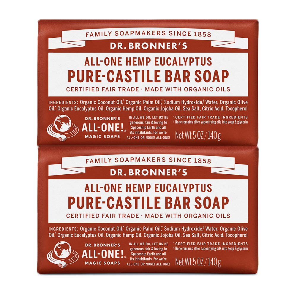 Dr. Bronner'S Eucalyptus Pure-Castile Bar Soap, 5 Oz (2-Pack) - Organic, Vegan, Cruel