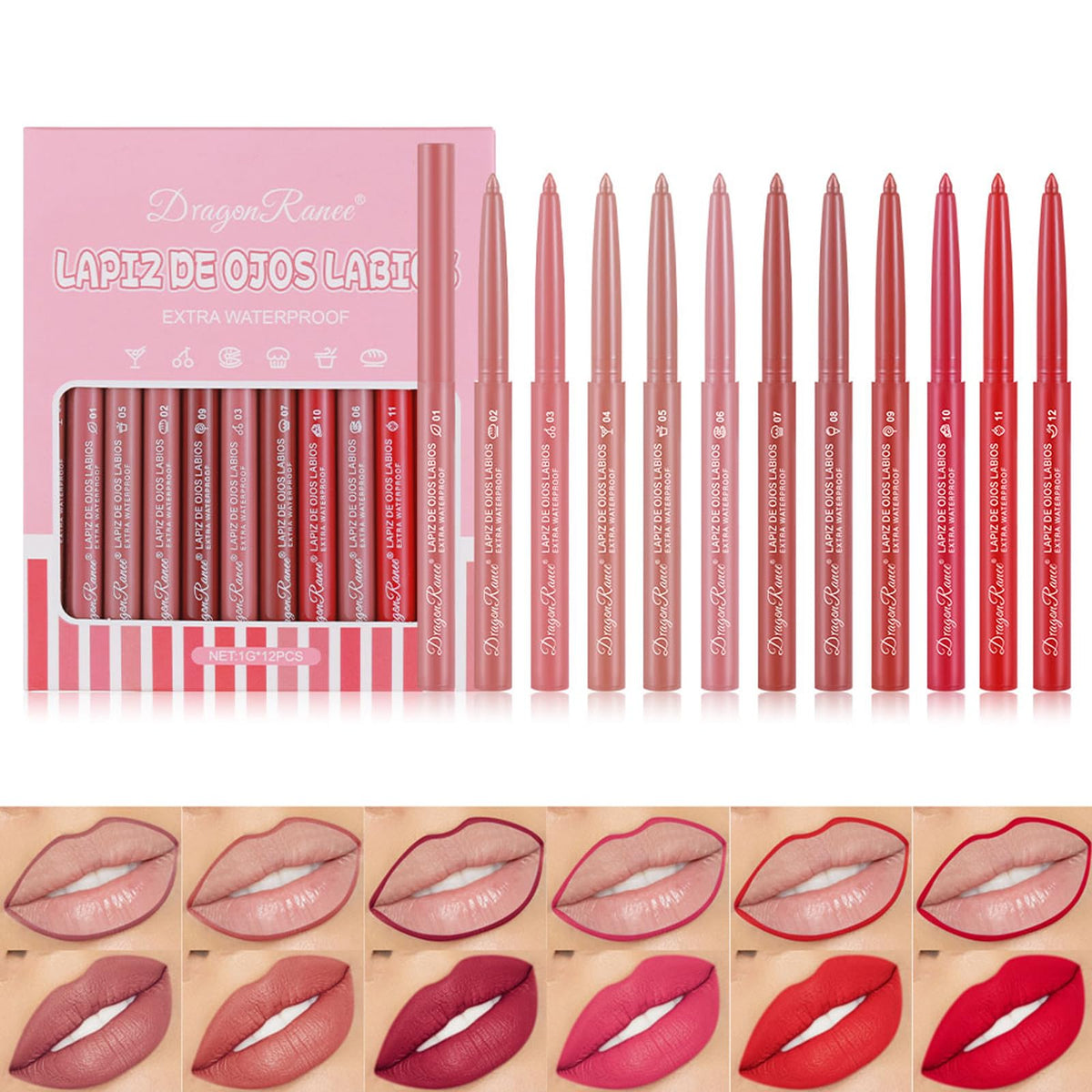 Minfei 12Pcs Matte Lip Liner & Lipstick Set - Longwear, Waterproof, Pigmented, Nude Colors