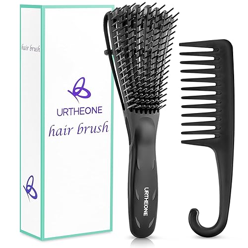 URTHEONE Detangling Hair Brush for Kinky Curly Coily Wavy Hair - Comfortable Grip, Easy Clean, Black