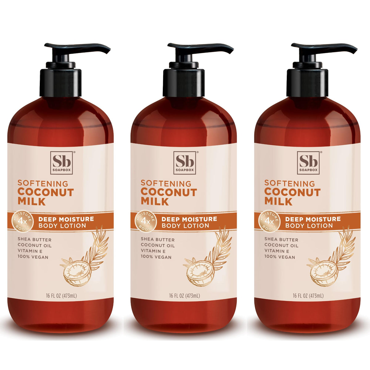 Soapbox Coconut Milk & Sandalwood Body Lotion, 16Oz, Pack Of 3, Vegan Moisturizer For Dry Skin