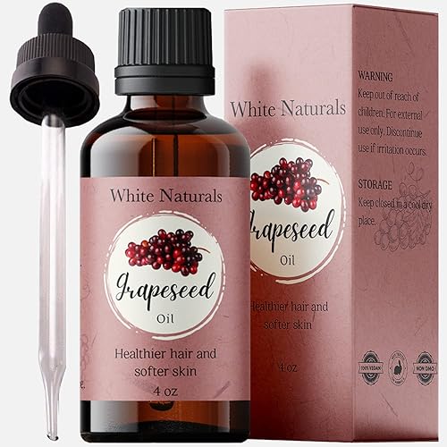 Organic Grapeseed Oil by White Naturals - Unrefined Cold-Pressed for Skin & Hair, 4 Fl Oz