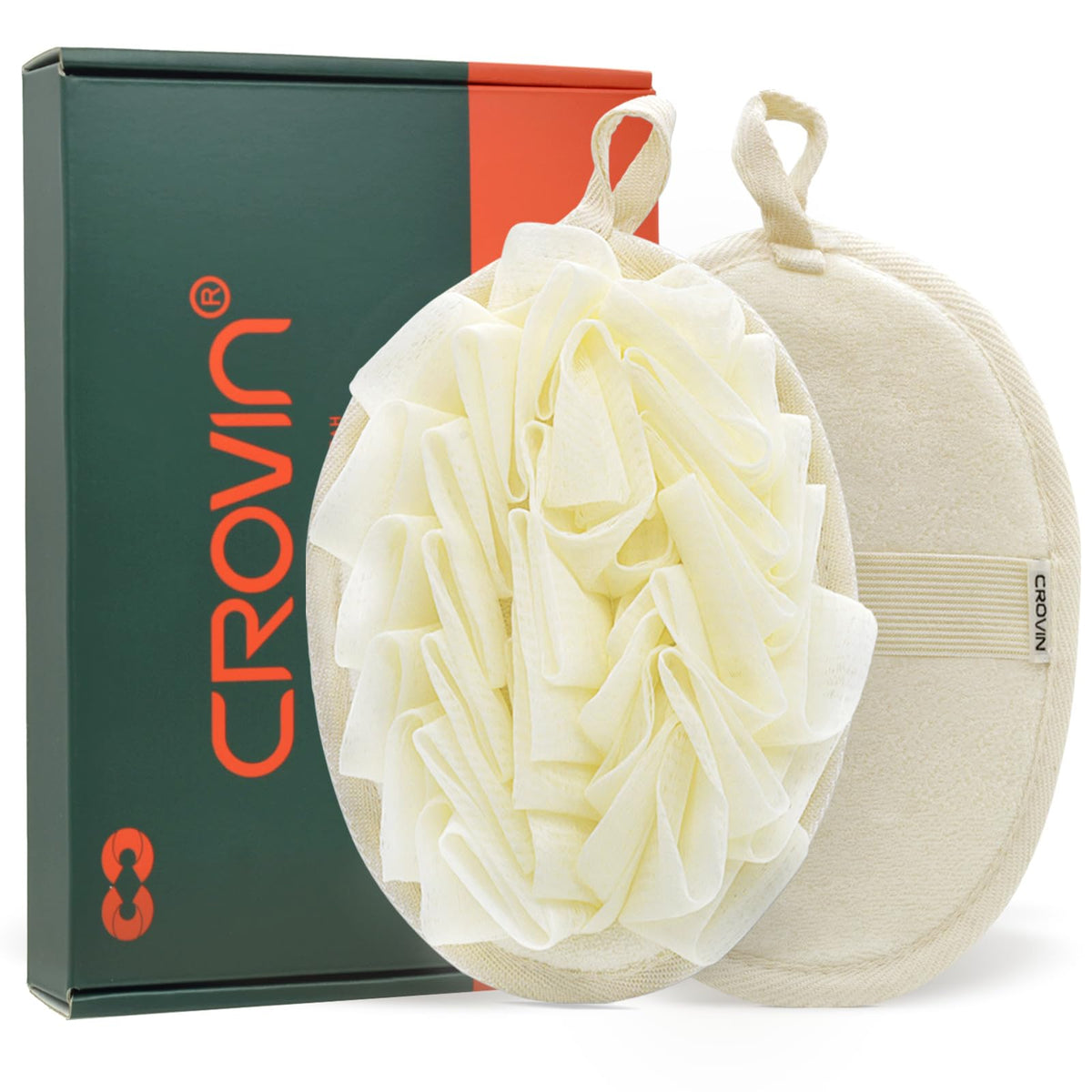 Crovin Bath Puff Shower Sponge - Large Exfoliating Pouf, 2 Count, Soft Mesh Loofah For Men & Women