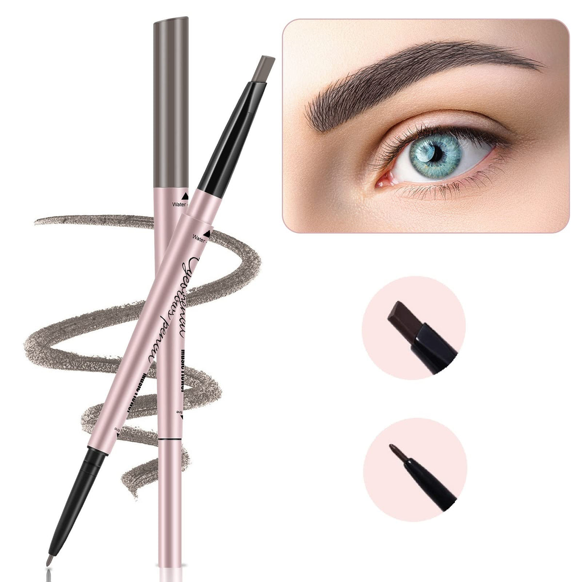 Turritopsisd Khaki Brown Eyebrow Pencils 2-Pack, Waterproof Dual Tips Makeup