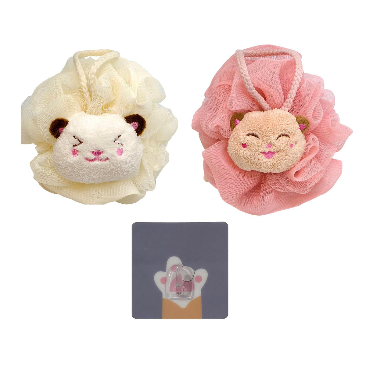 Sailorsunny Cute Anime Cat Loofah Sponge Back Scrubber For Women - Soft, Light Yellow, Pink, White