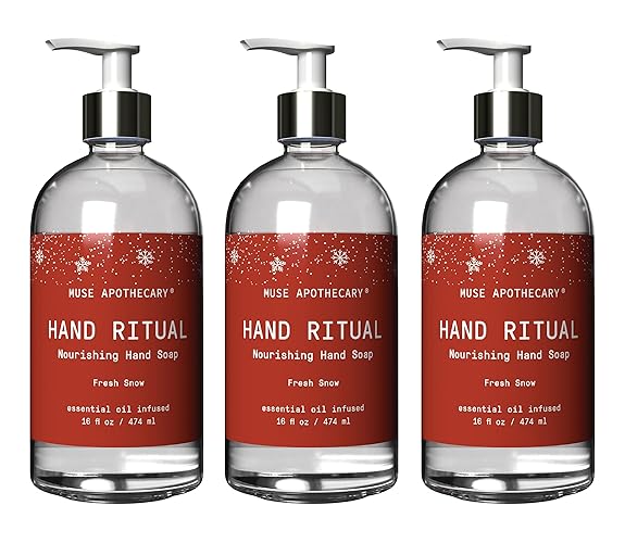 Muse Apothecary Hand Ritual Soap - Aromatic Nourishing Essential Oils, 16 oz, 3 Pack, Fresh Snow