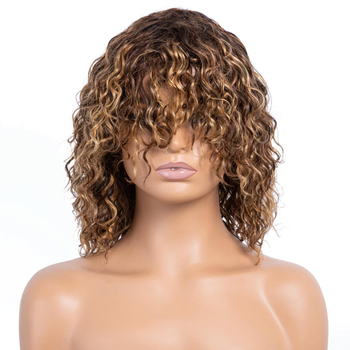 Ragmzze 12&quot; Water Wave Wig With Bangs, 100% Human Hair, Brazilian Virgin, Pixie Cut,