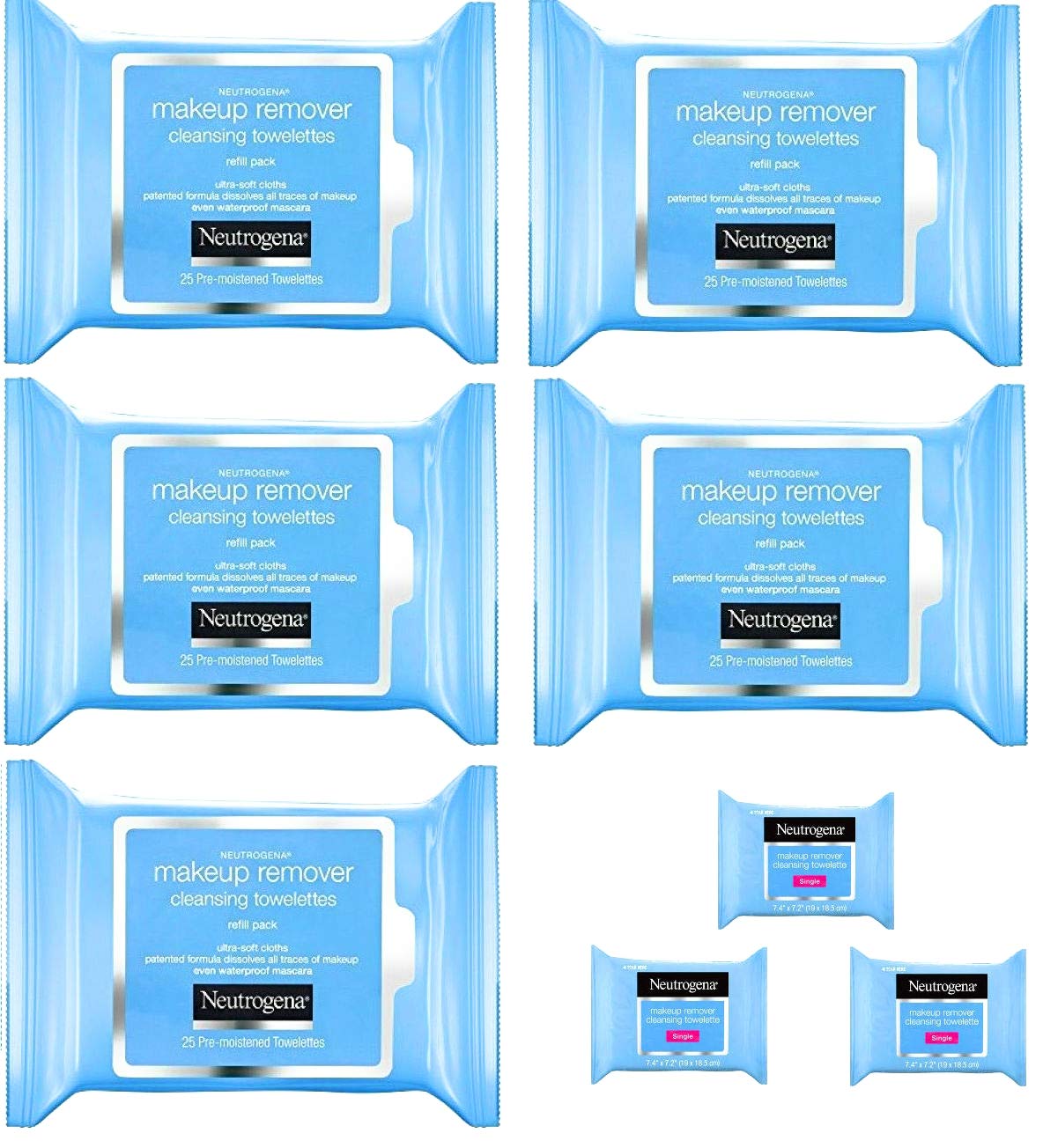 Neutrogena Makeup Remover Cleansing Towelettes, 25 Count (5 Pack + 3 Bonus Pouches)