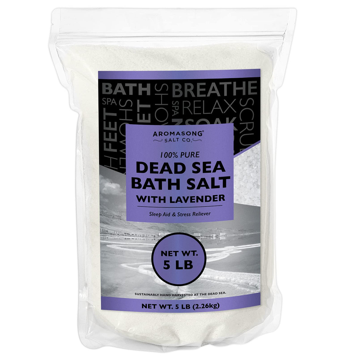 Aromasong Dead Sea Salt With Lavender Oil - 5 Lb Spa Bath Salt For Soaking & Scrubbing