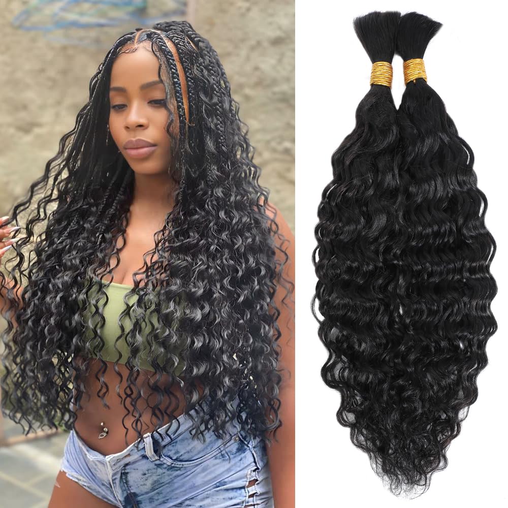 Ynsnr 22&quot; Water Wave Bulk Human Hair Extensions, 100G No Weft Brazilian Braiding Hair