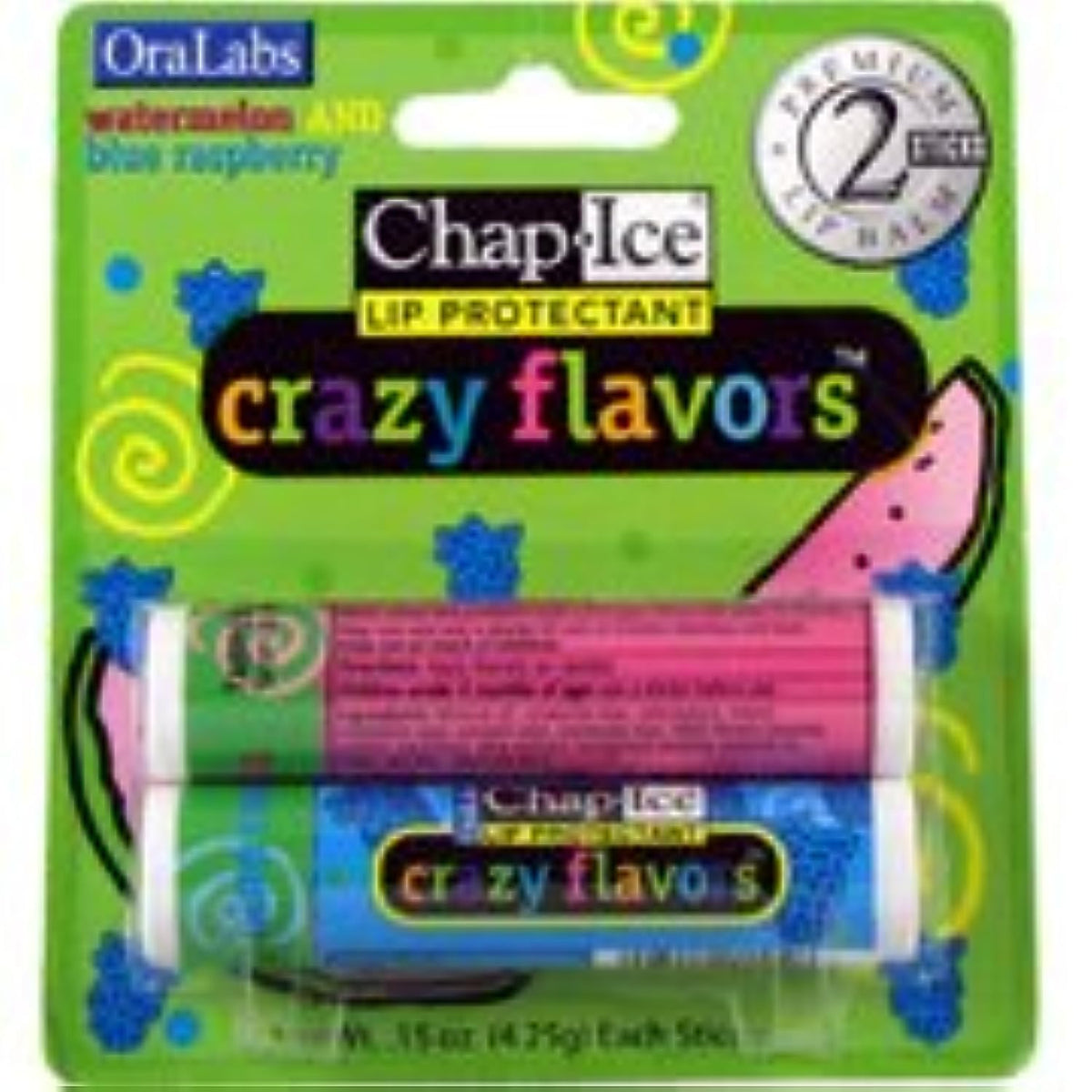 Oralabs Chapice Crazy Flavors Lip Balm - Watermelon & Blue Raspberry, 2 Sticks, Blue