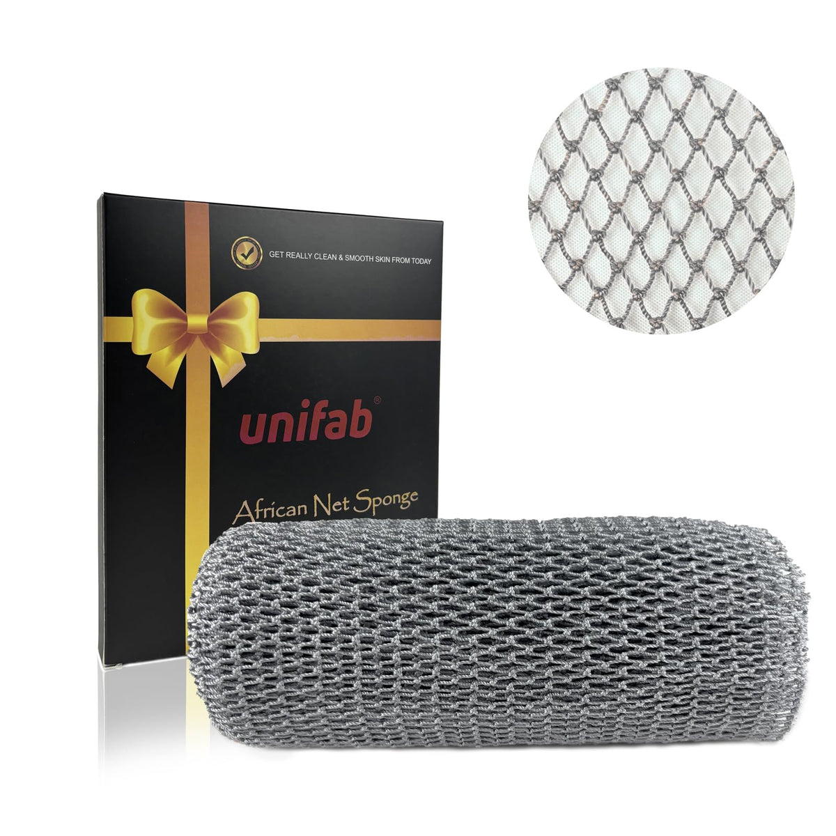 Unifab Gray African Exfoliating Net Sponge - Authentic Nylon Bath Scrubber Wash Cloth