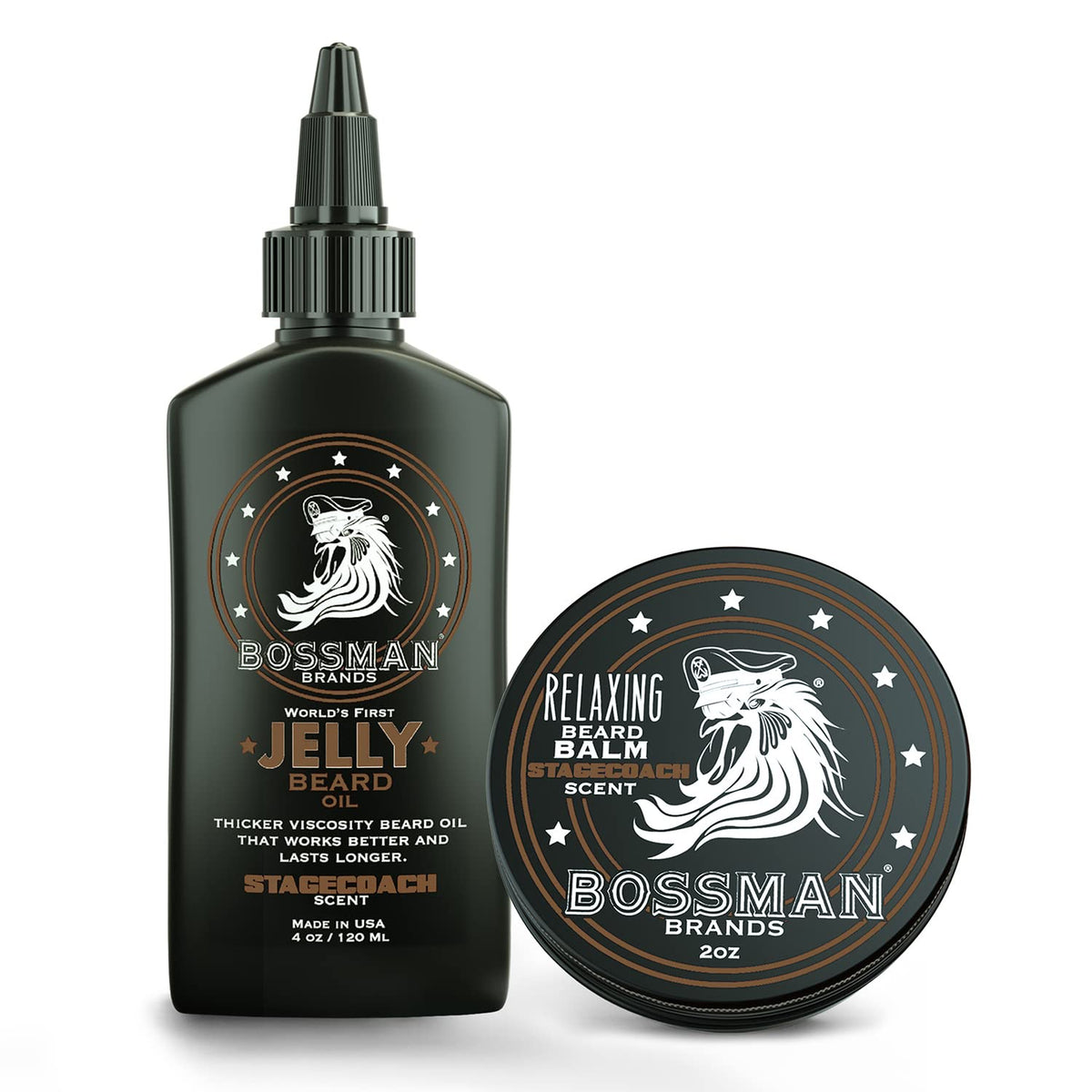 Bossman Beard Oil Jelly & Relaxing Beard Balm Combo - Stagecoach Scent, 4 Fl Oz (Pack Of 2)