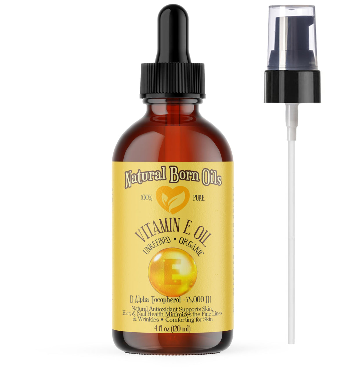 Natural Born Oils 4Oz Vitamin E Oil, 100% Pure D-Alpha Tocopherol, Organic Skin & Hair Care