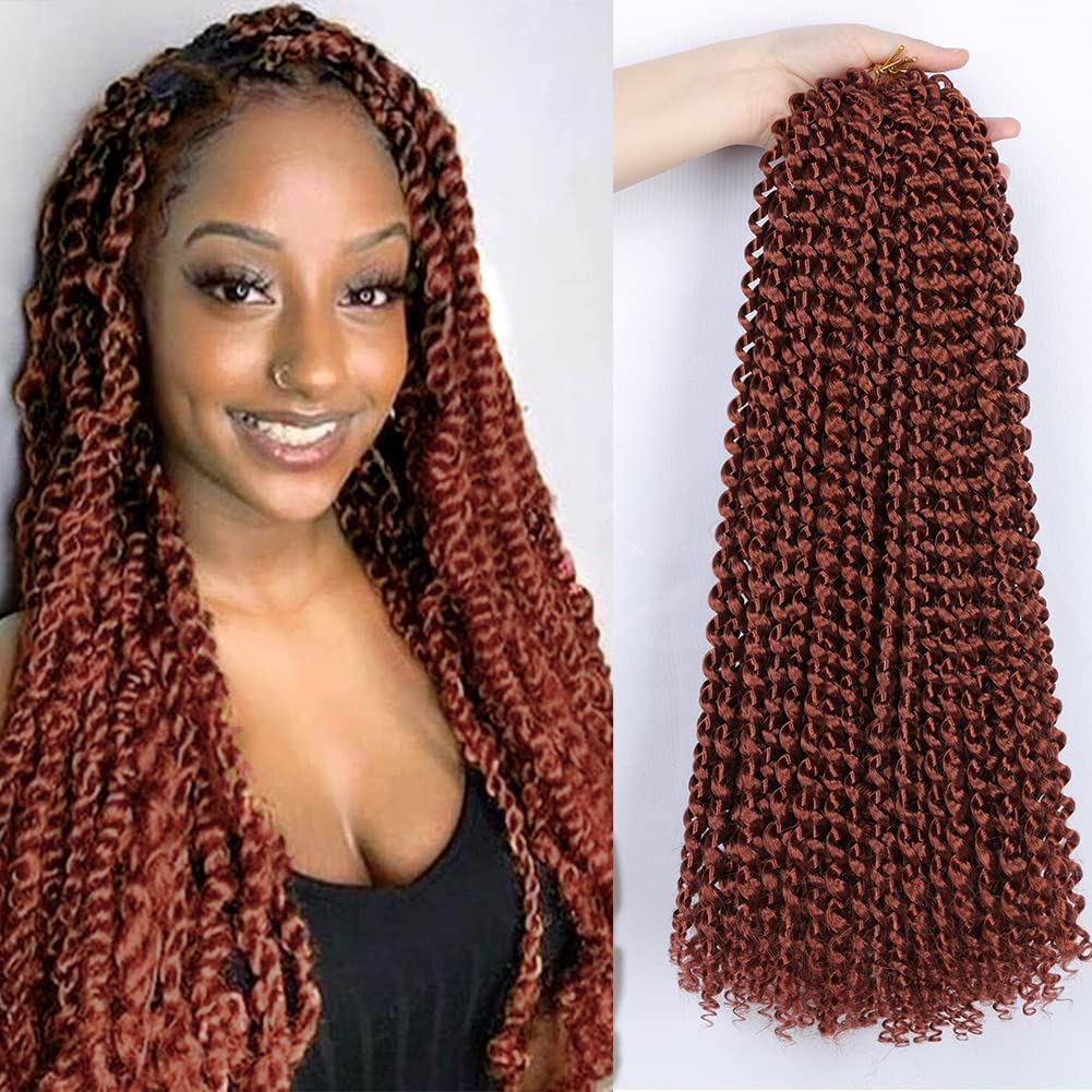 Showcoco 18&quot; Passion Twist Crochet Hair, Water Wave Synthetic Braiding Hair, Copper Red, 2 Packs