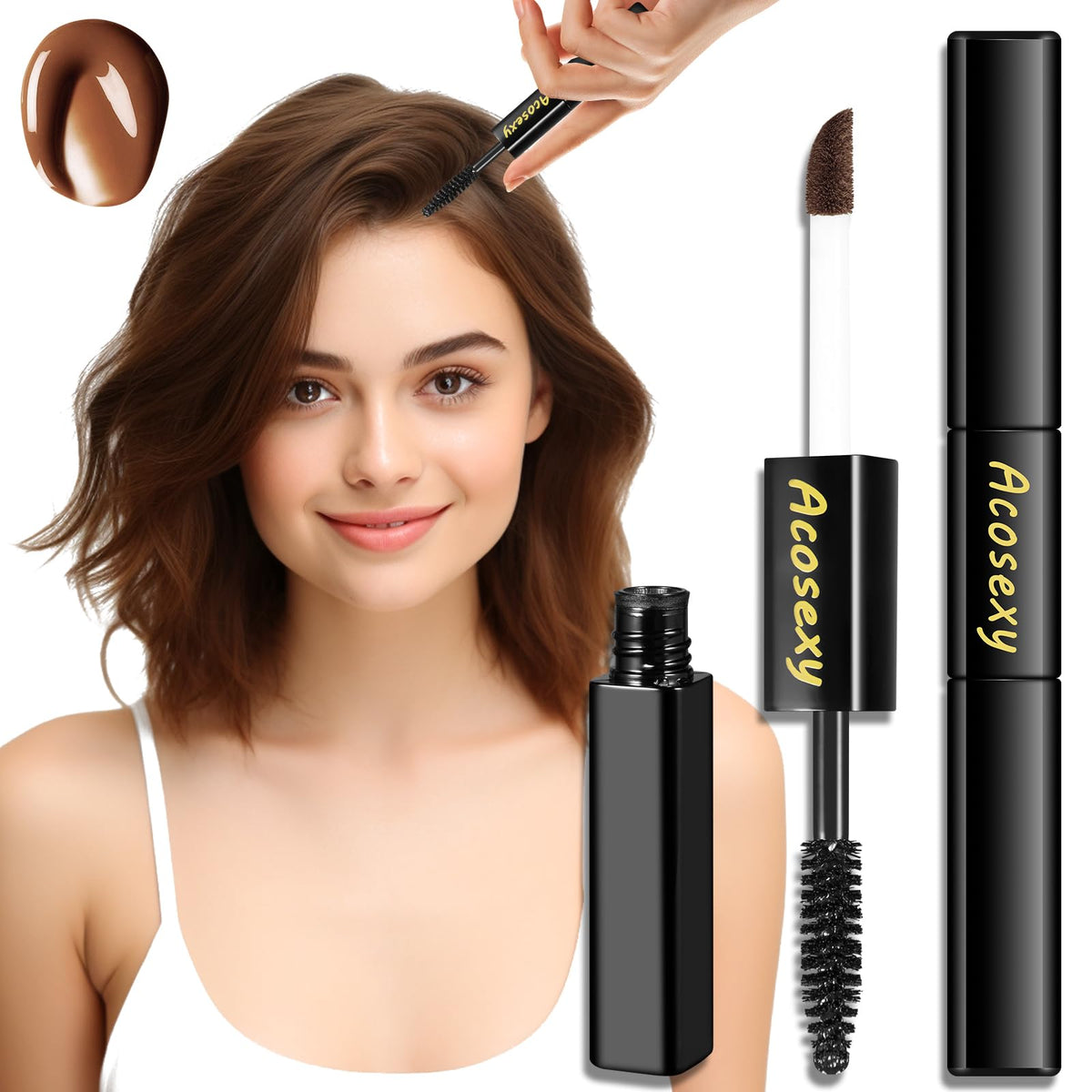 Acosexy Gray Brush-In Wand, Quick Cover Root Touch Up, Med Brown, Water-Resistant, 1.76 Fl Oz