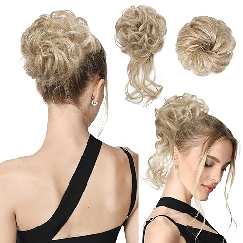 REECHO Messy Bun Hair Piece - 2 Pack Classic Tousled Updo, Medium Blonde Synthetic Hair Bun