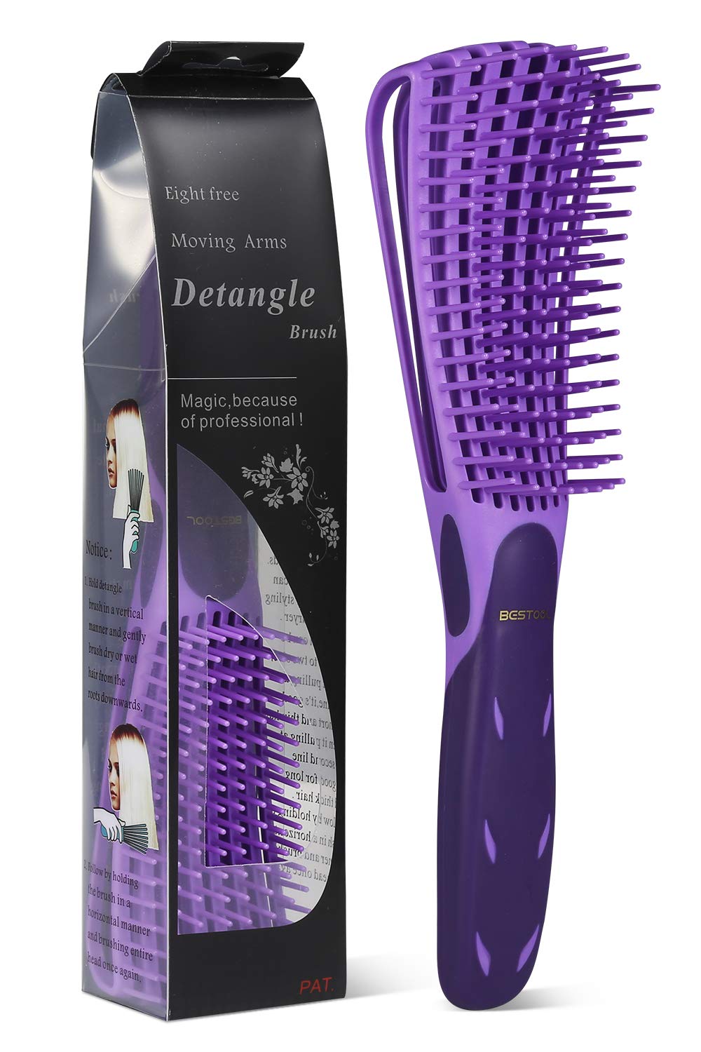 BESTOOL Detangling Brush for Curly, Coily, Kinky Hair - Pain-Free Wet/Dry Use, Purple