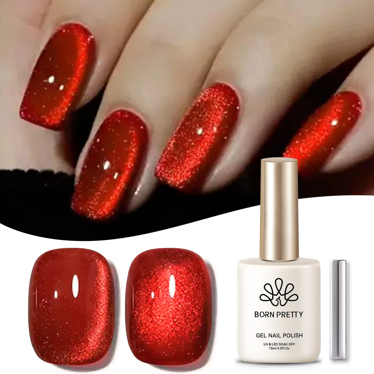 Born Pretty Ruby Red Magnetic Gel Nail Polish - Holographic Glitter, 15Ml For Salon & Diy Use