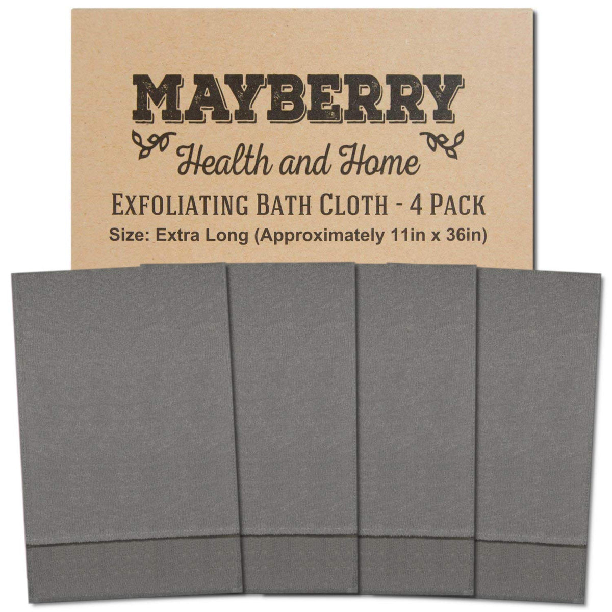 Mayberry Health And Home Extra Long Exfoliating Bath Cloths, 36&quot; Gray Nylon Towel (4 Pack)