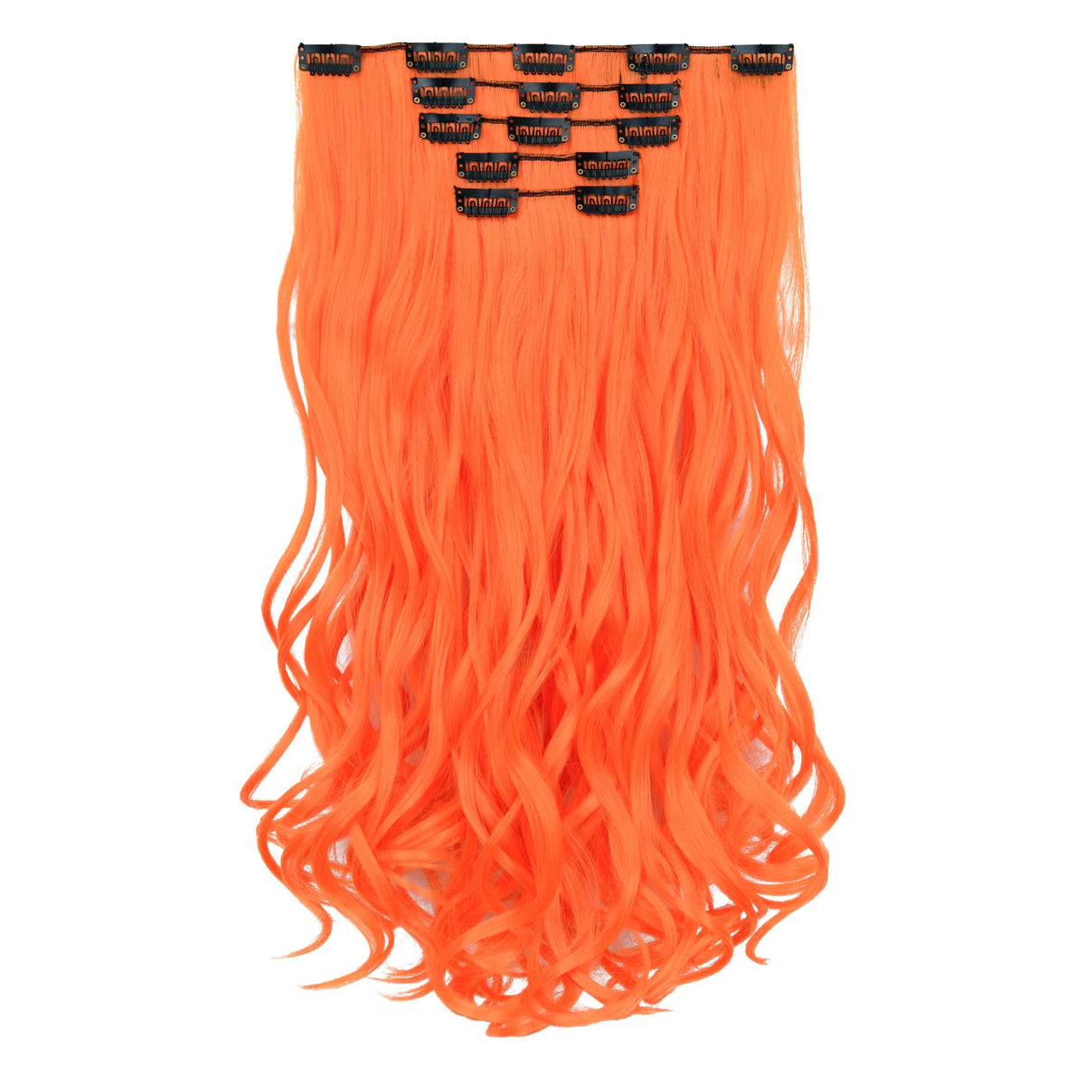 Hspjhtm 18&quot; Orange Clip-In Hair Extensions - Wavy Curly, Thick & Fluffy, 5Pcs Full