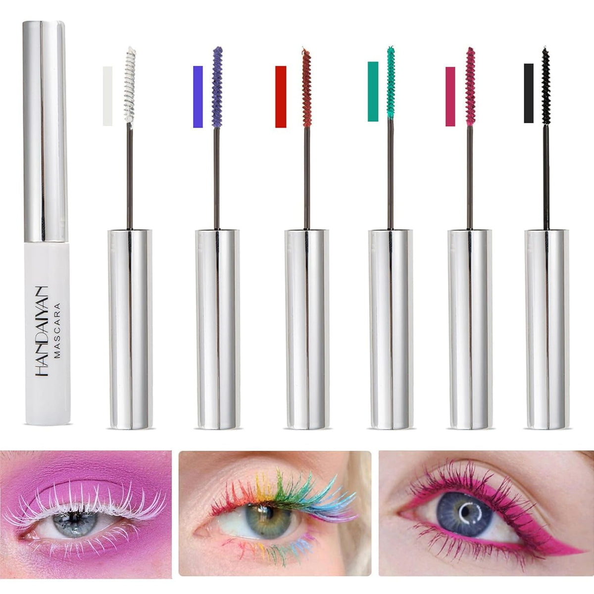 Bonnie Choice 6Pcs Colored Waterproof Mascara Set - Red, Pink, Purple, Green, White, Black