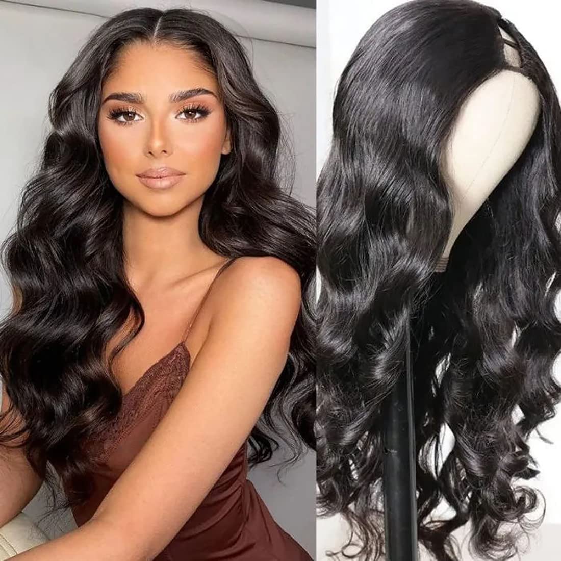 UNICE 12A Body Wave U Part Wig 24&quot; Human Hair, 180% Density, Glueless, Natural Color