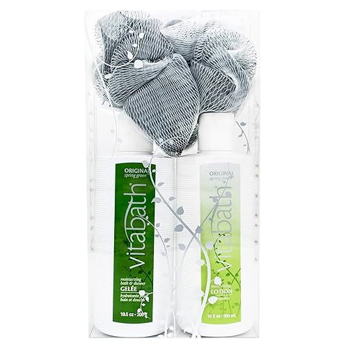 Vitabath Original Spring Green Skincare Set - Moisturizing Shower Gel, Lotion & Body Scrubber