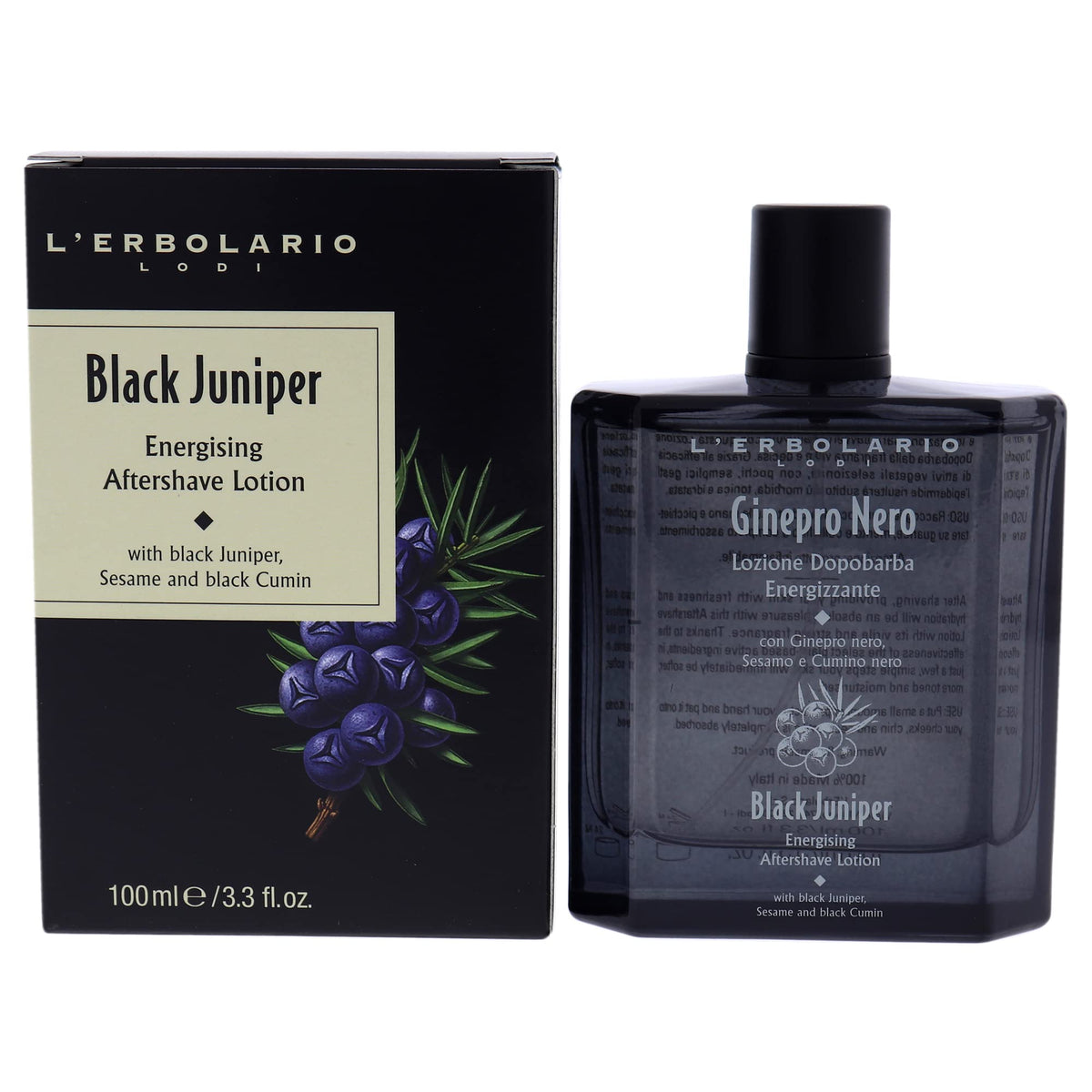 LErbolario Black Juniper Energising Aftershave Lotion  Refreshing And Toning Properties  Restorative Effect  Ideal Comfort F