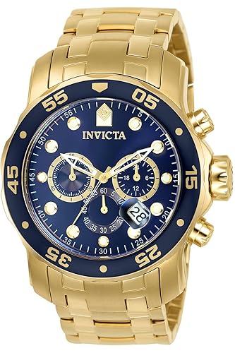 Invicta Men'S 0073 Pro Diver 18K Gold-Plated Chronograph Watch - 48Mm Gold & Blue