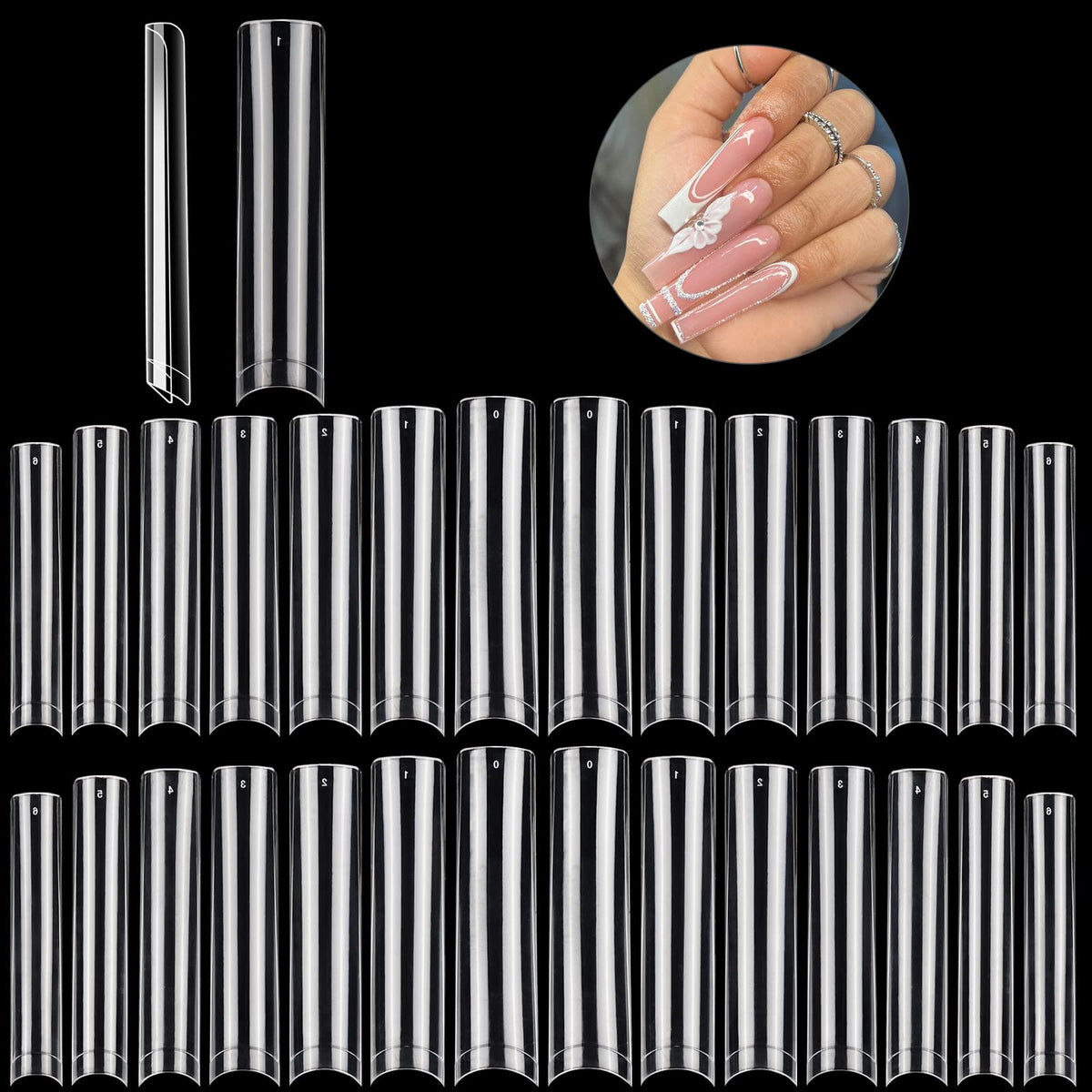 Deciniee 504Pcs Xxl Clear Tapered Square Nail Tips For Acrylic Nails, Extra Long Coffin Design