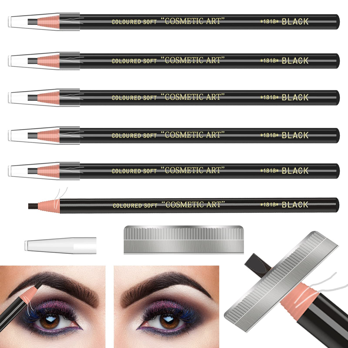 Kaiqikaixi Waterproof Eyebrow Pencil Tattoo Kit - 6 Black Microblading Liners, 2 Count