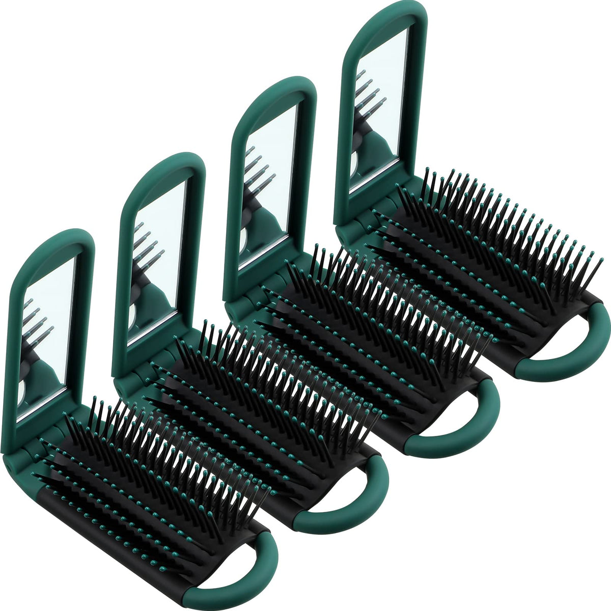 Nuenen 4 Pcs Mini Folding Hair Brush With Mirror, Portable Compact Comb For Travel & Gym - Frosted Green