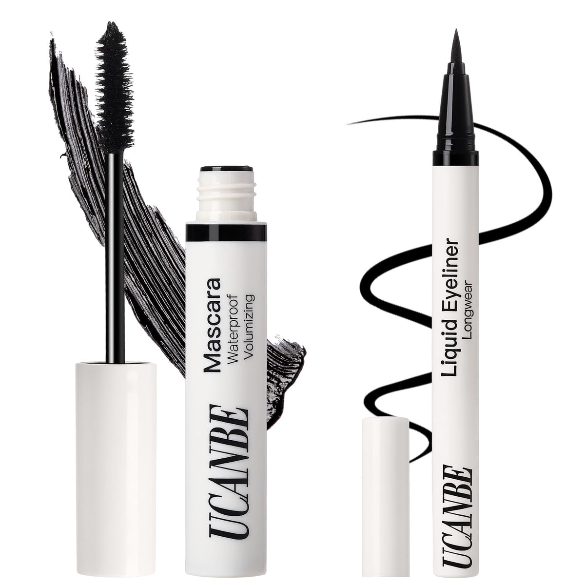 Ucanbe Waterproof Black Mascara & Liquid Eyeliner Set - Long-Lasting Lift & Curl Duo