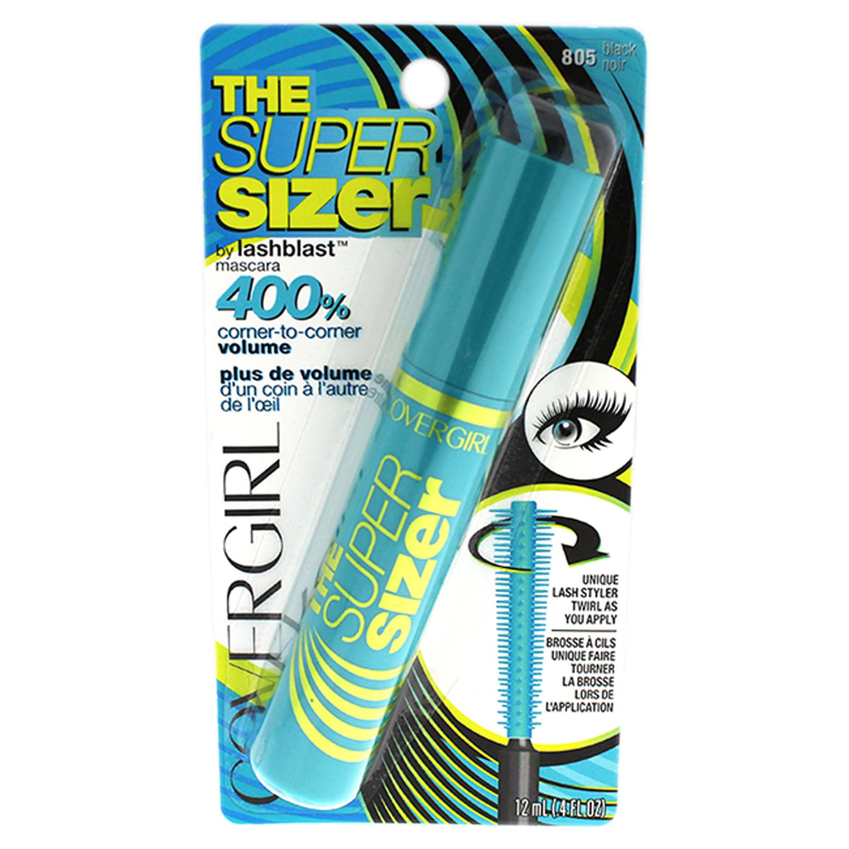 Covergirl Super Sizer Mascara Black 805, 0.4 Oz - Volumizing & Lengthening Formula