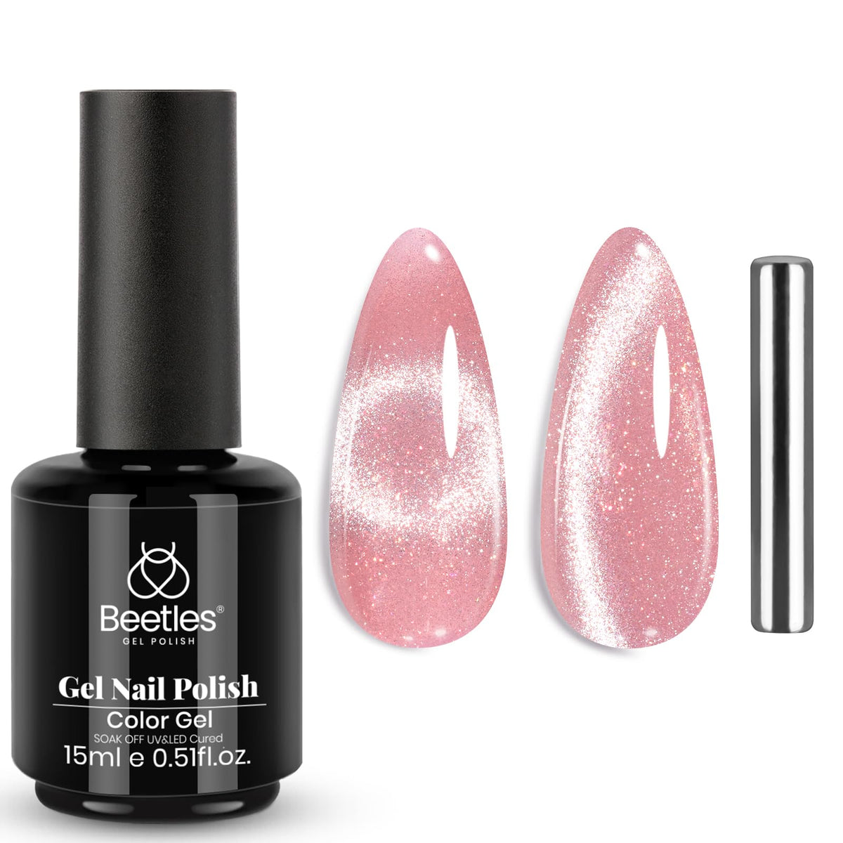 Beetles Pink Cat Eye Gel Nail Polish - Glitter Magnetic Uv Led Soak Off For Valentine'S Day