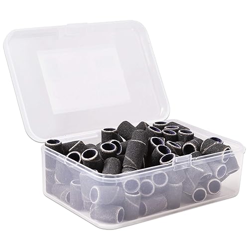 Pana 100 Pcs Black Nail Drill Bits - 180 Coarse Grit Sanding Bands For Manicures & Pedicures