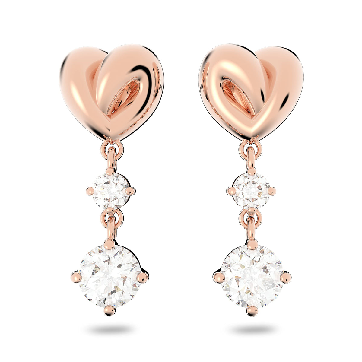 Swarovski Heart Drop Earrings For Women, White Crystal & Rose-Gold Tone, Medium Size