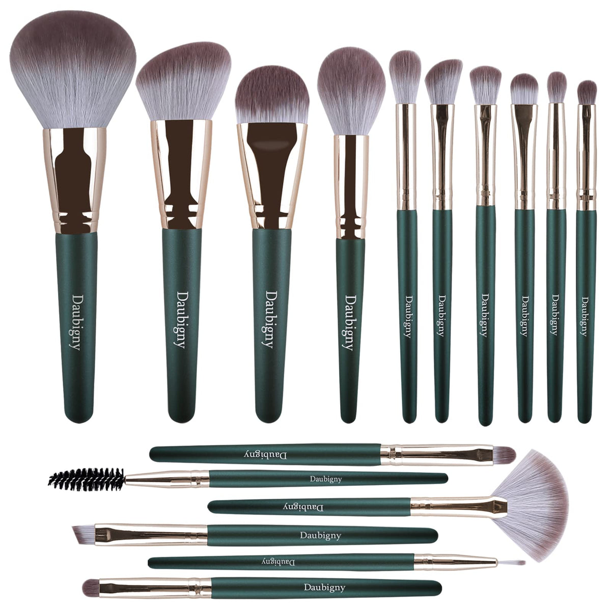 Daubigny 16Pcs Green Premium Synthetic Makeup Brush Set - Foundation, Powder, Eyeshadow, Blush