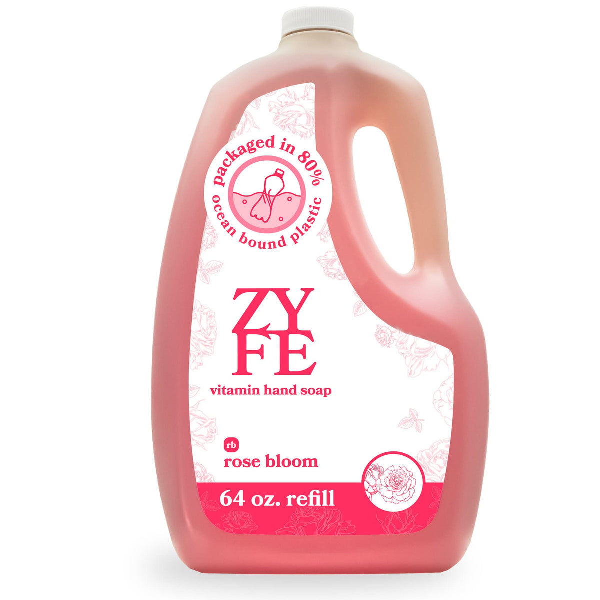 Zyfe Rose Bloom Liquid Hand Soap Refill - 64Oz Natural Moisturizing Hand Wash For Kitchen & Bathroom