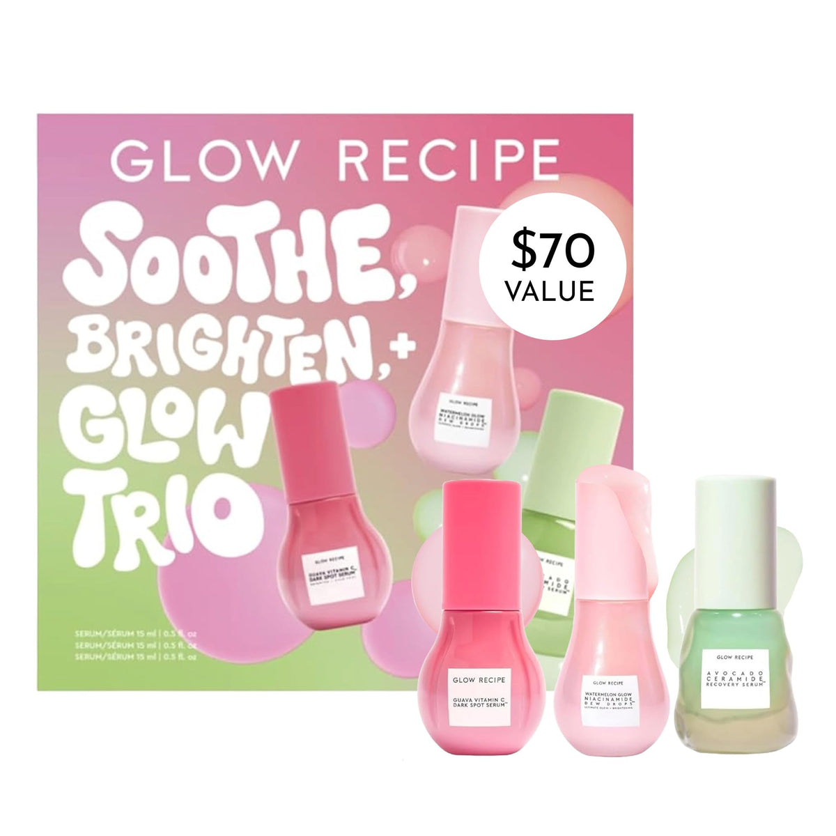 Glow Recipe Soothe, Glow & Bright Gift Set - Niacinamide & Avocado Serums, Korean Skincare