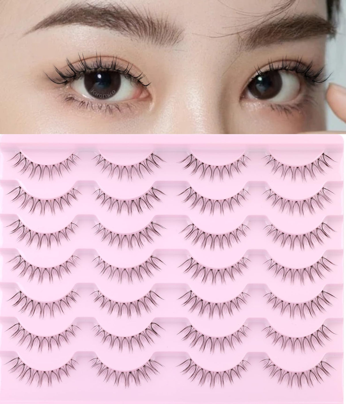 Kiromiro Natural Look Short False Eyelashes - 14 Pairs Cat Eye Faux Mink Wispy Lashes